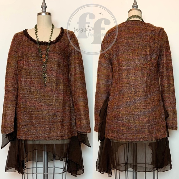 A'reve Autumn Knit Chiffon Hem Sweater Tunic Top - Picture 4 of 5